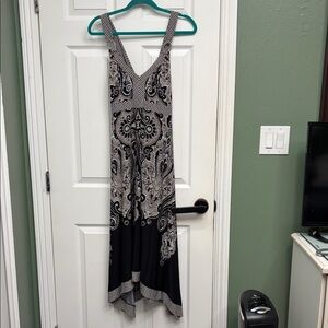 INC International Concepts Black and Cream Paisley Asymmetrical Dress